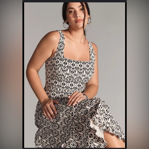 Anthropologie The Blythe Square-Neck Tiered Dress Size Medium - Picture 2 of 5